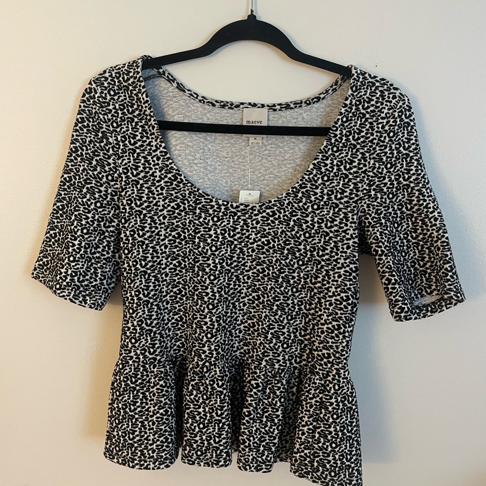 Maeve Monochrome Patterned Peplum Blouse